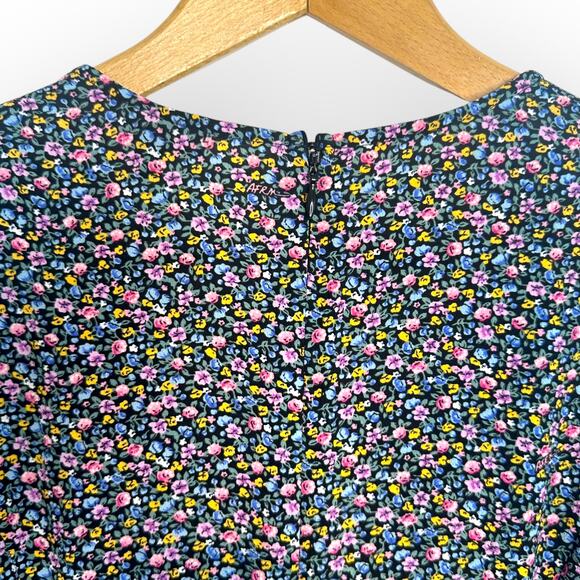 AFRM Button Front Puff Sleeve Floral Maxi Dress Size M Black Micro Floral Multi - Picture 5 of 11